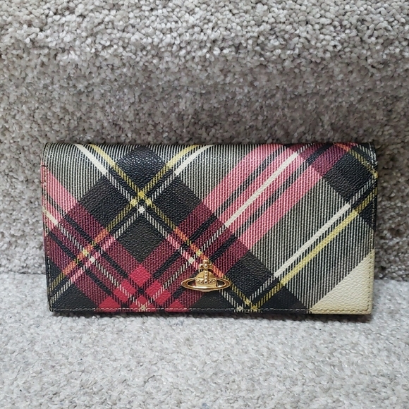 Vivienne Westwood Plaid Wallet - Black and Red Authentic